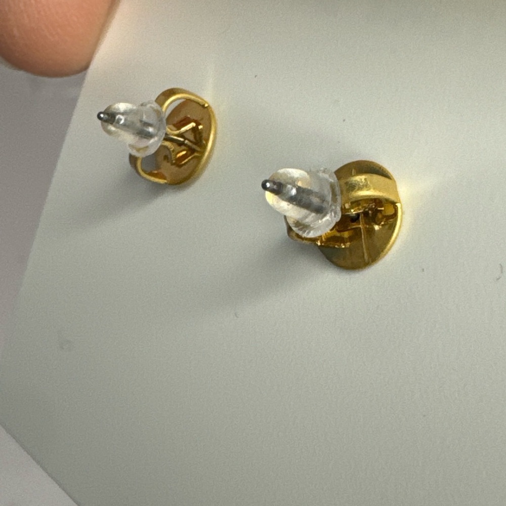💖 Tory Burch New Green Resin Logo Stud Earrings Gold Toned - Picture 8 of 8